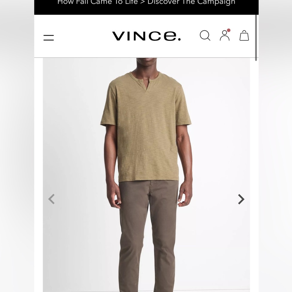 NEW Vince Slub Cotton Split-Neck T-Shirt- uniform green
